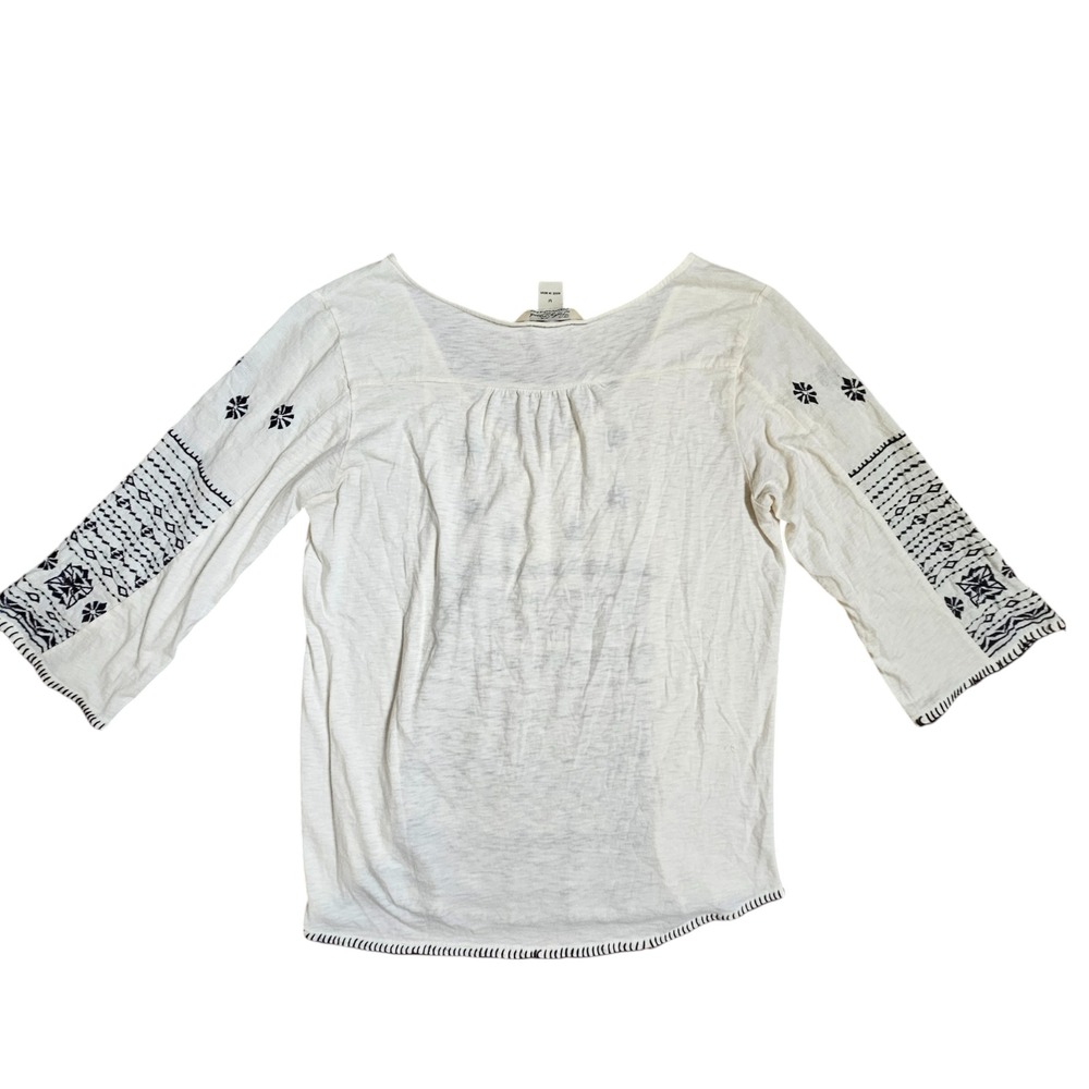 Lucky Brand Boho Embroidered V-Neck Peasant Tunic Top M Coastal Aztec Southwest - Picture 5 of 7